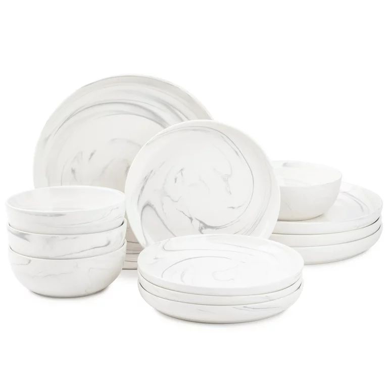 Thyme & Table Dinnerware Grey Marble Stoneware, 12 Piece Set | Walmart (US)
