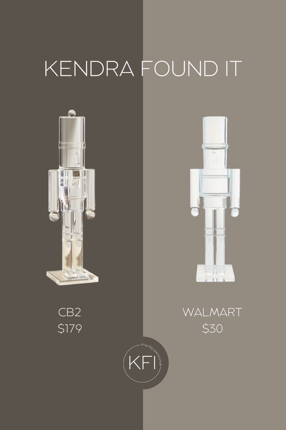 CB2 Acrylic Nutcracker dupe! ✨
This one stopped me mid-scroll — it’s an almost identical match to the CB2 Acrylic Nutcracker, but for just $30 at Walmart instead of $179! It’s only 2 inches shorter and the clear acrylic design gives that same elevated, modern holiday look that blends beautifully with neutral Christmas decor, modern organic homes, or even glam holiday styling. I also found a smaller version if you’re looking for something on a smaller scale  

If you’re building a collection of designer holiday dupes, this one’s a must. It looks so chic on an entryway table, bookshelf, or mantel display. Linked both here so you can compare them for yourself!

#LTKHome #LTKHoliday #LTKSaleAlert