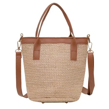TBOLINE Women Bucket Straw Shoulder Bag PU Woven Totes Crossbody Handbags (Brown) | Walmart (US)