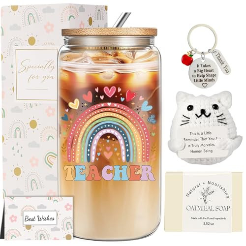 Unique Christmas Gifts Sets for Teacher, Teacher Appreciation Gifts Sets for Women, End of Year Thank You Birthday Gifts Boxes with Glass Cup Doll | Amazon (US)