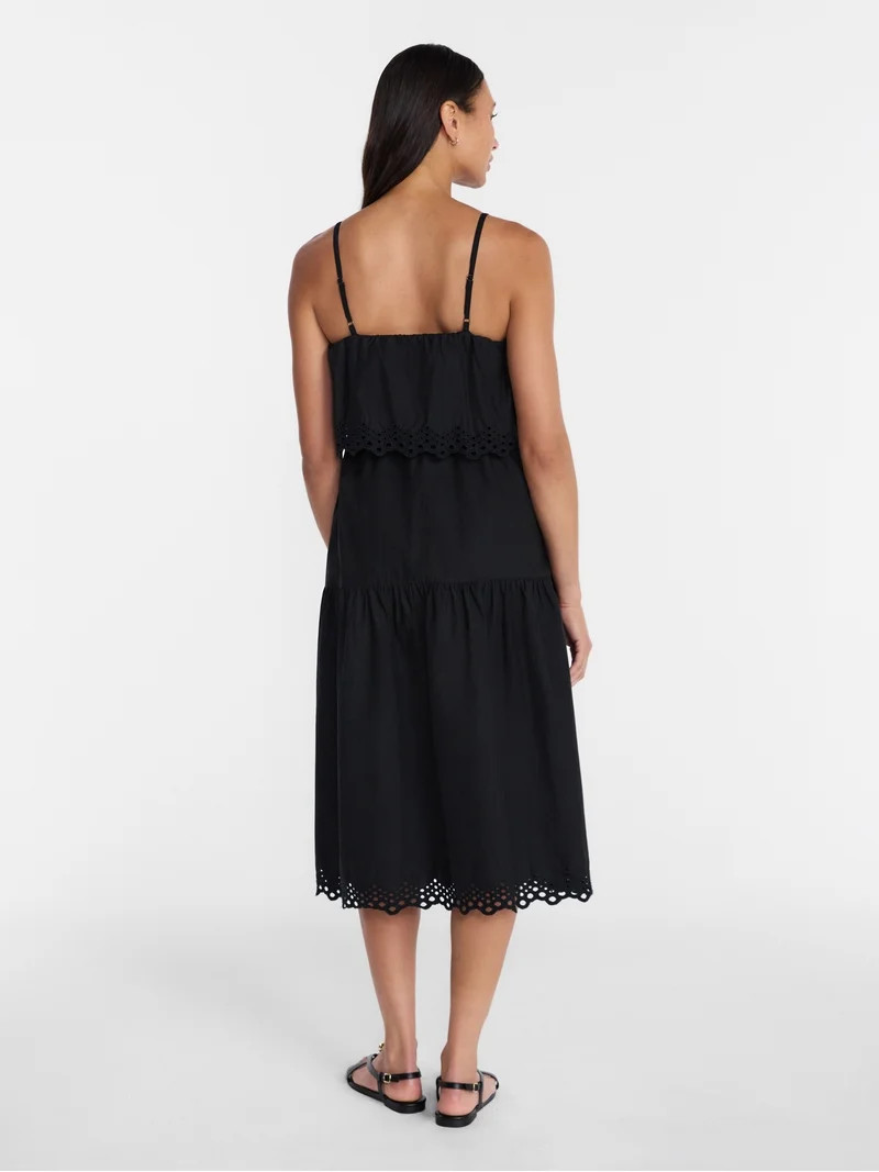 Time and Tru Women's Sleeveless Cotton Midi Dress with Eyelet Trim, Sizes XS-4X | Walmart (US)