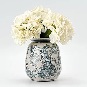 SIDUCAL Blue and White Vintage Vase, Ceramic Chinoiserie Floral Vase, Retro Ice Cracked Blue and ... | Amazon (US)