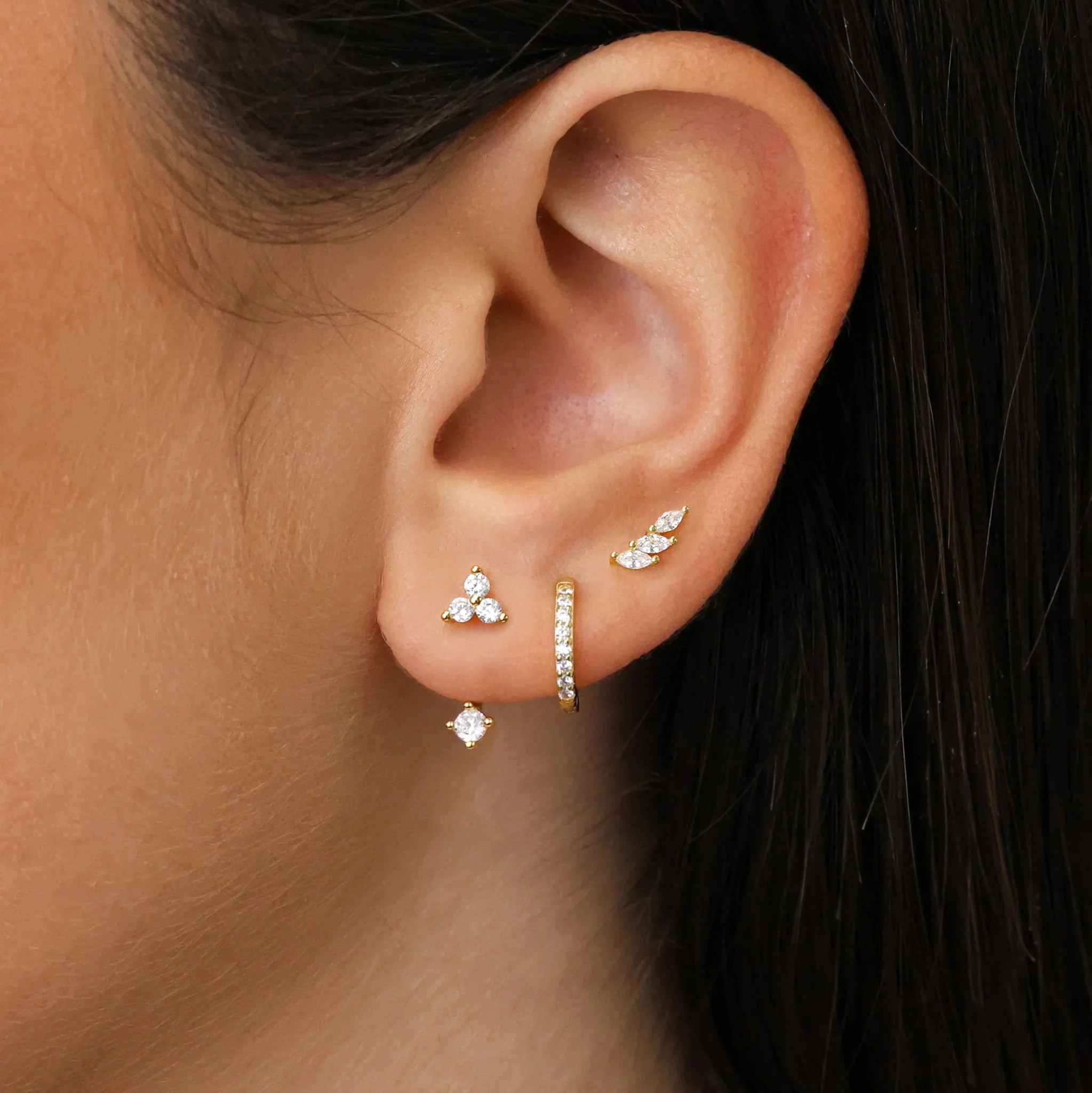 Diamond Flower Front Back Stud Earring Sets | Eyrful Artistry