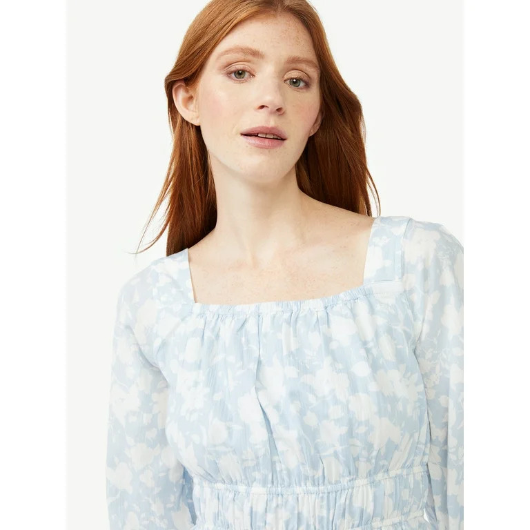 Free Assembly Women's Square Neck Top with Blouson Sleeves - Walmart.com | Walmart (US)