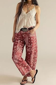 loveimgs Women Boyfriend Baggy Barrel Jeans Floral Print Denim Ankle Pants Wide Leg Mid Rise Jean... | Amazon (US)