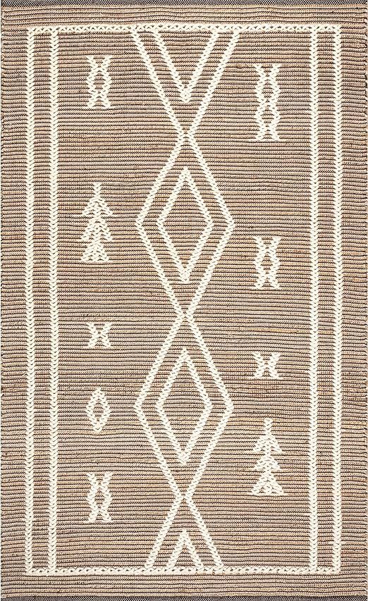 nuLOOM Ricki Hand Woven Tribal Flatweave Area Rug, 8x10, Natural | Amazon (US)