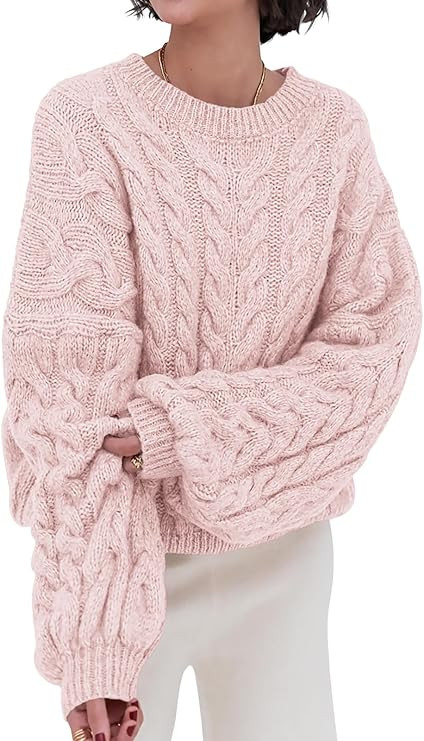 PRETTYGARDEN Womens Sweaters Fall 2025 Cable Knit Long Sleeve Crewneck Oversized Sweater Chunky P... | Amazon (US)