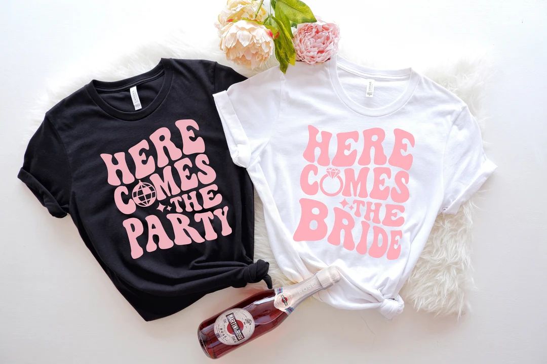 Retro Disco Bachelorette Party Shirts, Bridesmaid Group Shirt, Here Comes The Party Bride Tee, We... | Etsy (US)