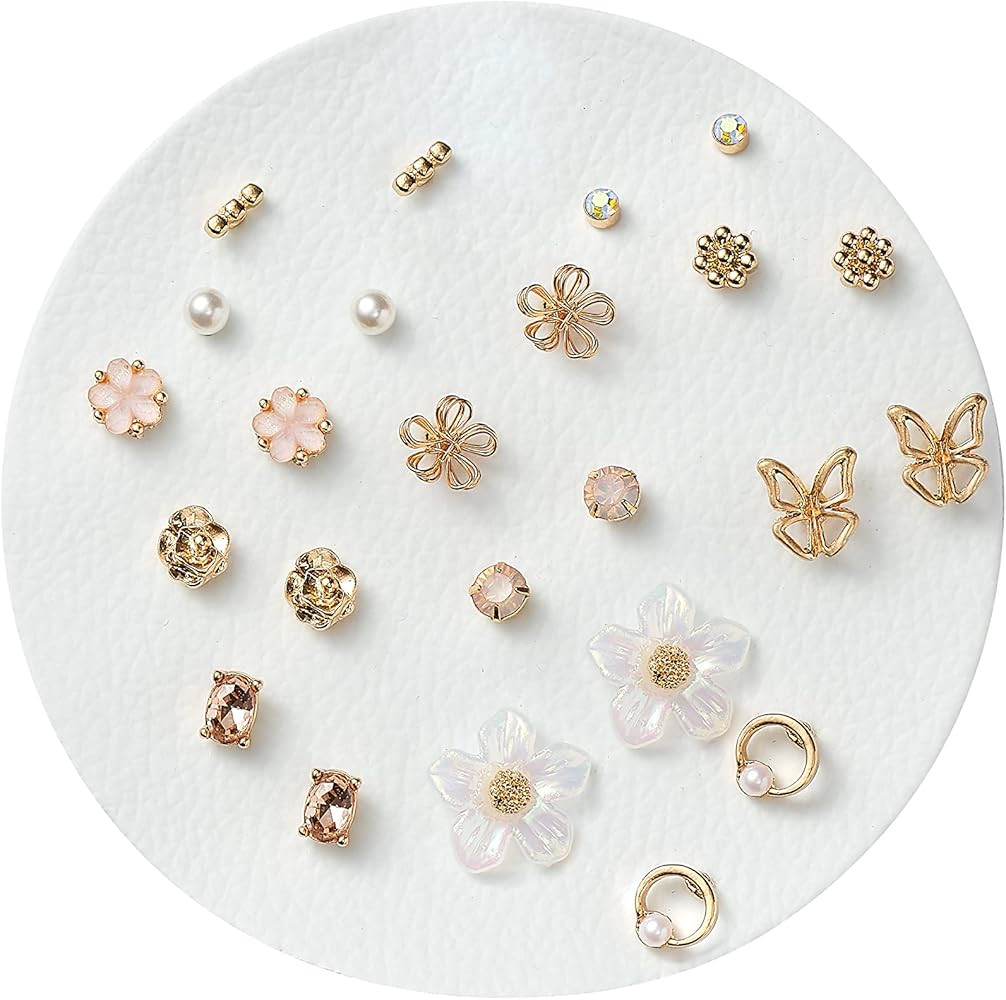 Aboutdaisy 12 Pairs Acrylic Stud Set Earrings for Women, Diverse Colorful Hypoallergenic Fashion ... | Amazon (US)