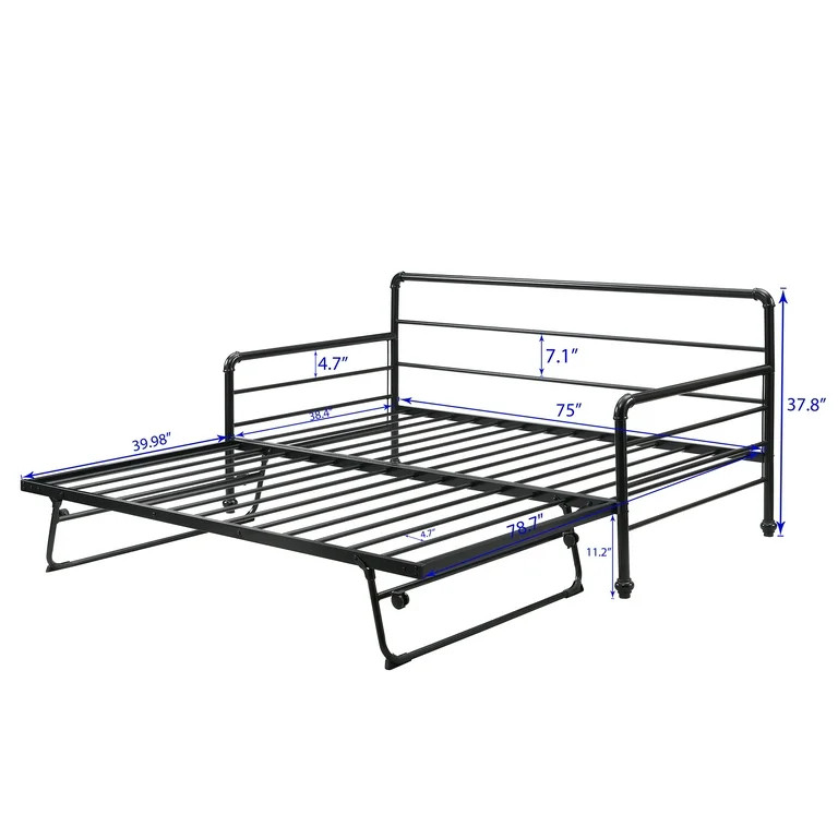 Euroco Industrial Metal Adjustable Daybed, Twin, Black | Walmart (US)