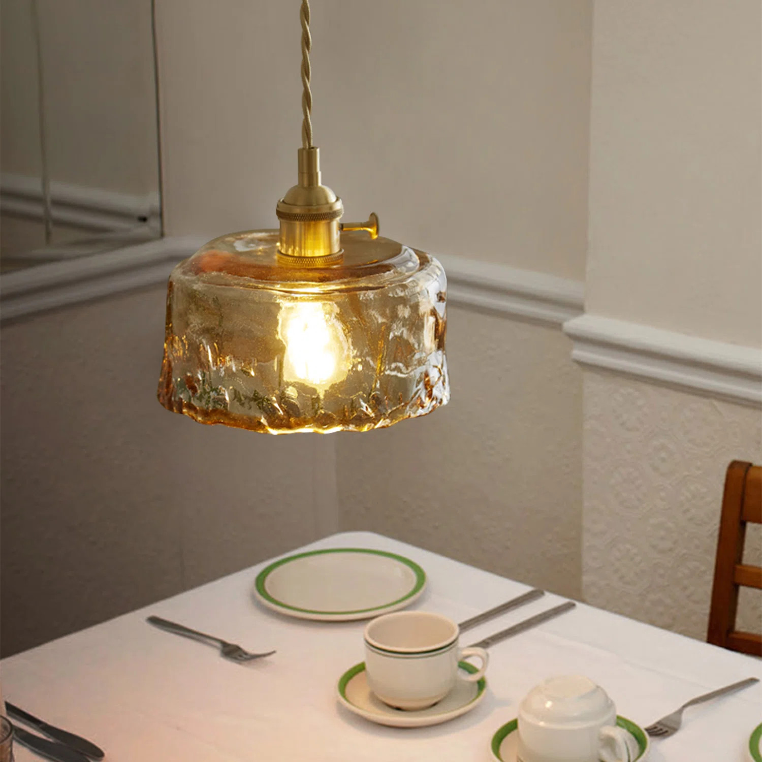 House of Hampton® Elegant Amber Glass Pendant Light For Dining Room Kitchen Island Adjustable Ha... | Wayfair North America