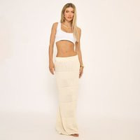 Low Rise Maxi Skirt In Cream Crochet Knit, Women's Size UK Small S | EGO (UK)