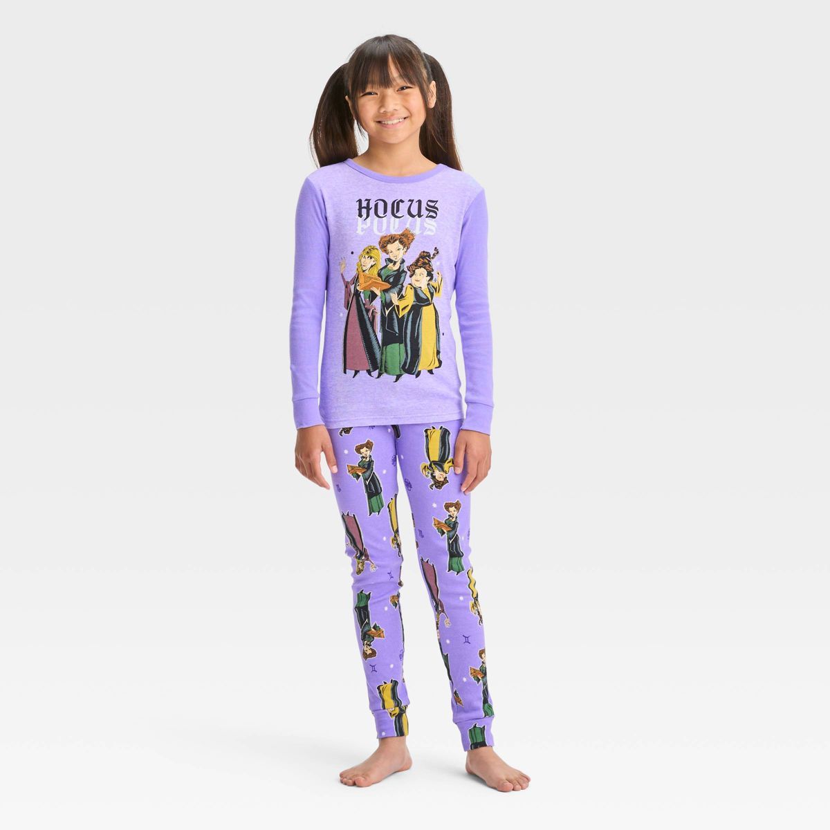 Girls' Hocus Pocus Halloween 2pc Long Sleeve Pajama Set - Purple | Target