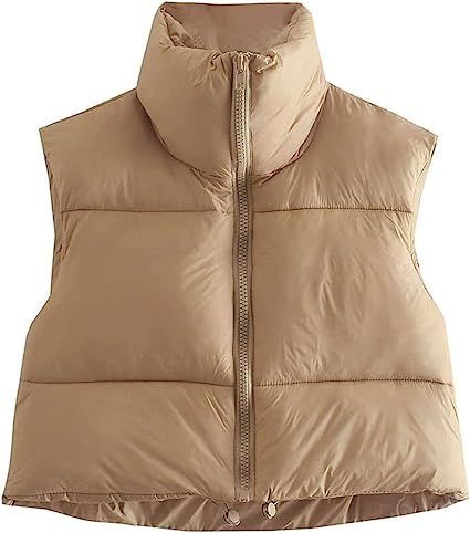 KEOMUD Women's Winter Crop Vest Lightweight Sleeveless Warm Outerwear Puffer Vest Padded Gilet | Amazon (US)