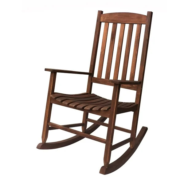 Mainstays Outdoor Wood Porch Rocking Chair, Dark Brown Color, Weather Resistant Finish | Walmart (US)