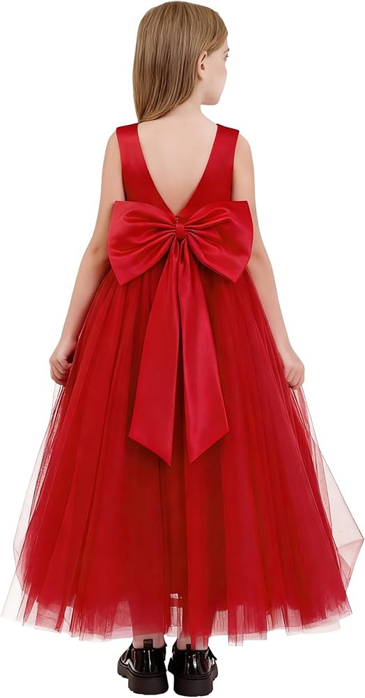 MCieloLuna Flower Girls Satin Tulle Princess Pageant Dress for Wedding Kids Pearls Prom Ball Gown... | Amazon (US)