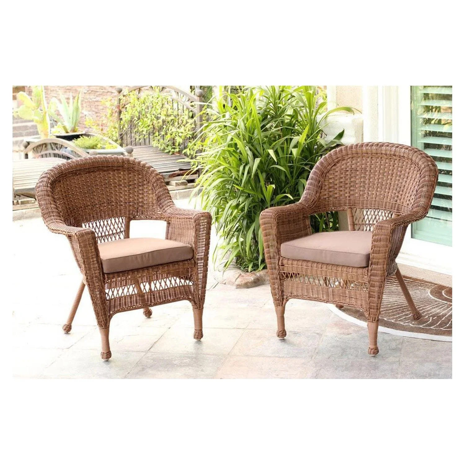 Jeco Honey Wicker Chair with Brown Cushion - Set of 2 | Walmart (US)
