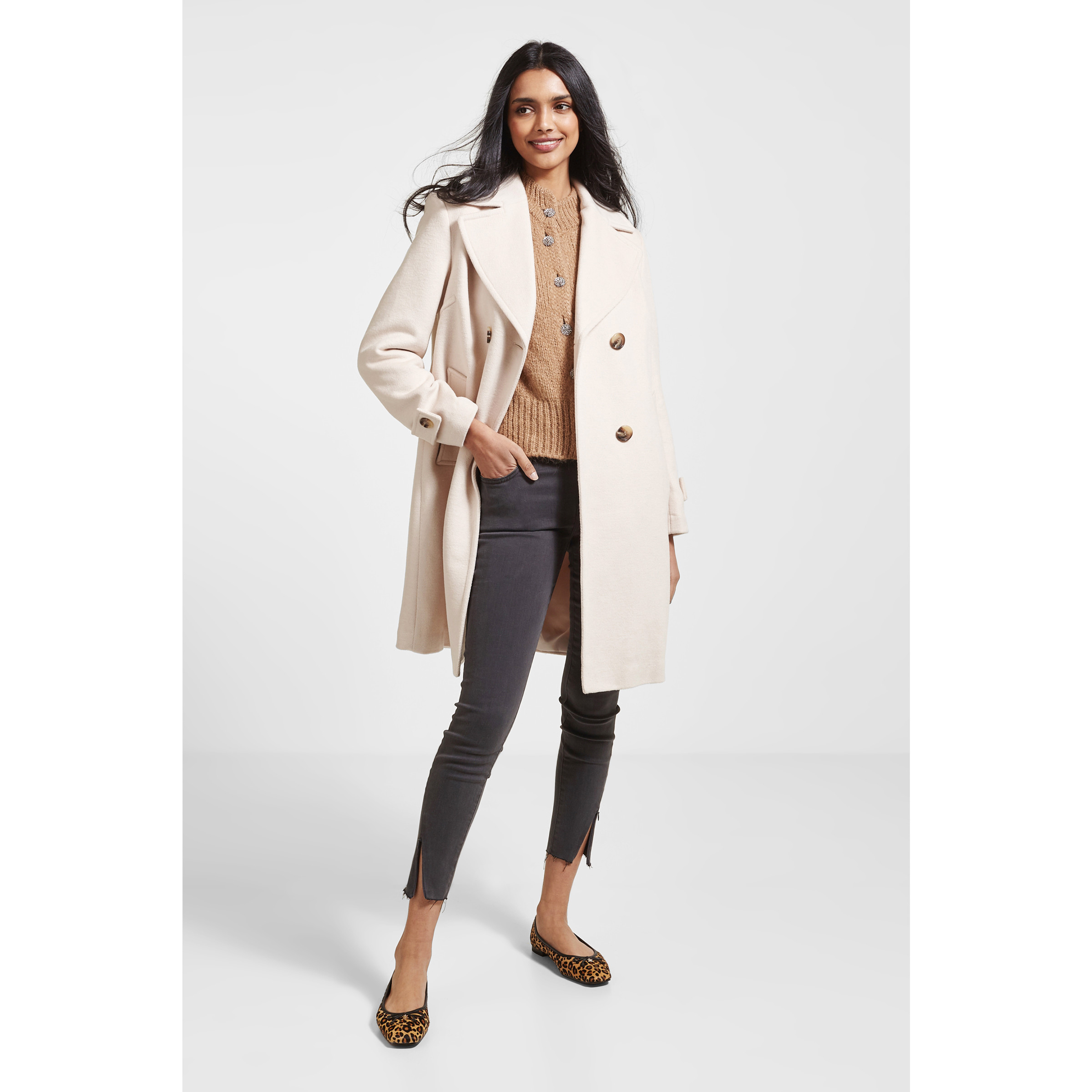 Sam Edelman Double Breasted Notch Collar Walker Coat Neutral | Sam Edelman