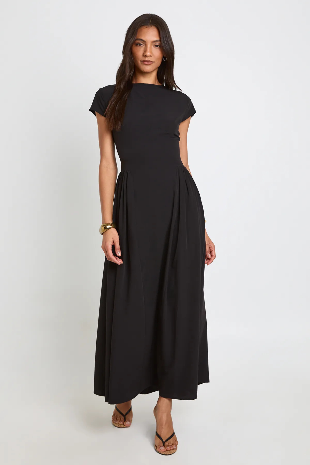 Black Tall Textured Volume Skirt Midaxi Dress | Boohoo USA | boohoo (US & Canada)