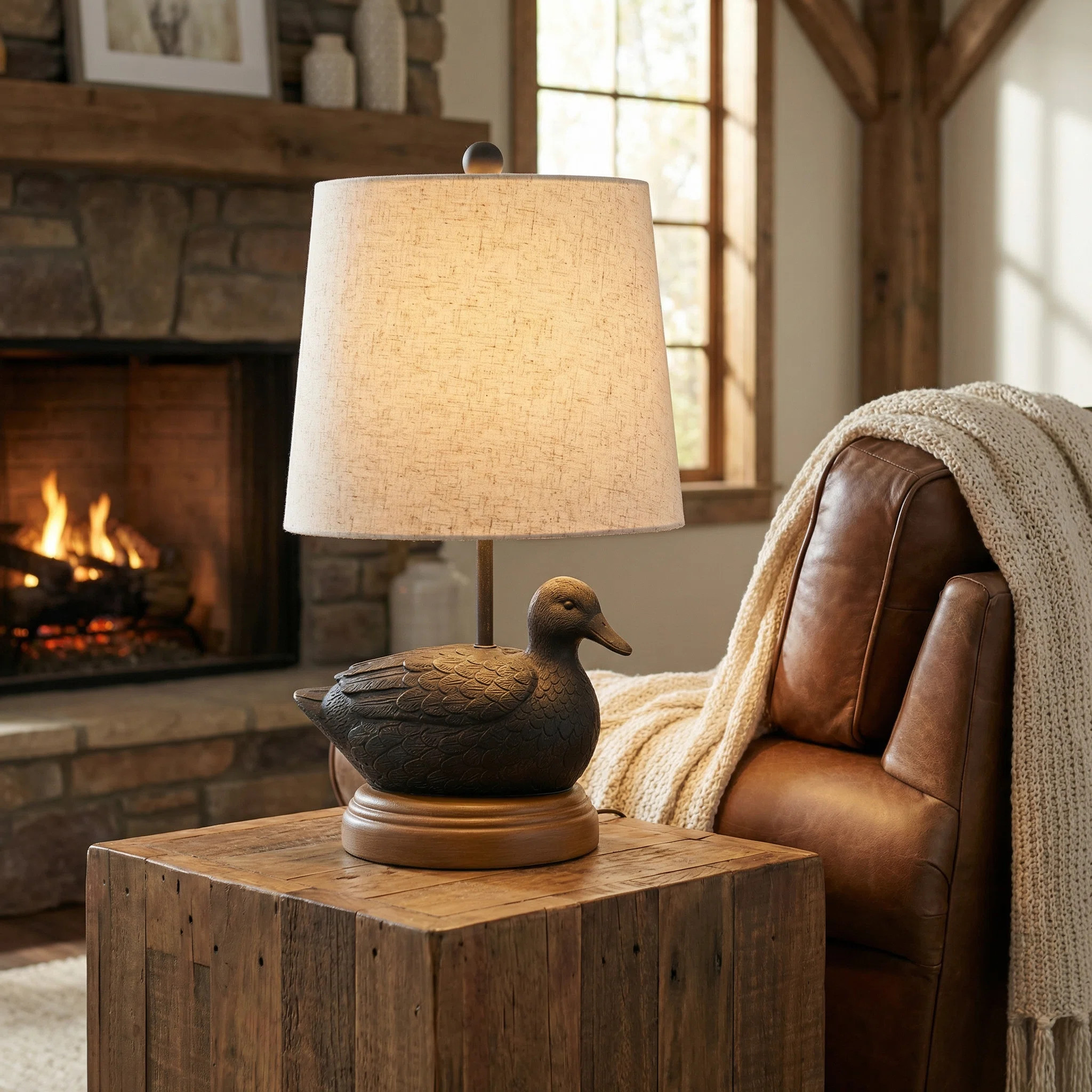 21"H Black Resin Duck Table Lamp With Shade | Wayfair North America