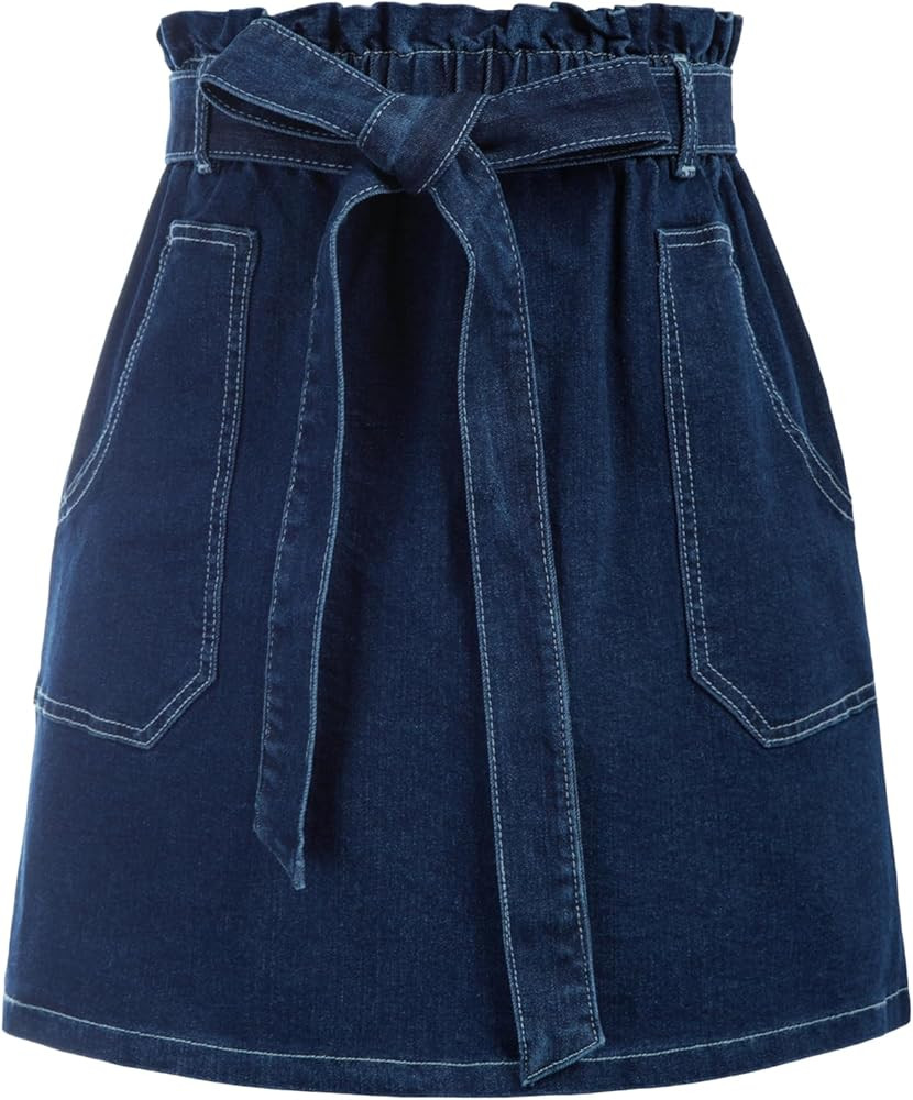 KANCY KOLE Women's Casual High Waist A Line Skirt Denim Skirt Elastic Waist Jean Short Skirt with... | Amazon (US)