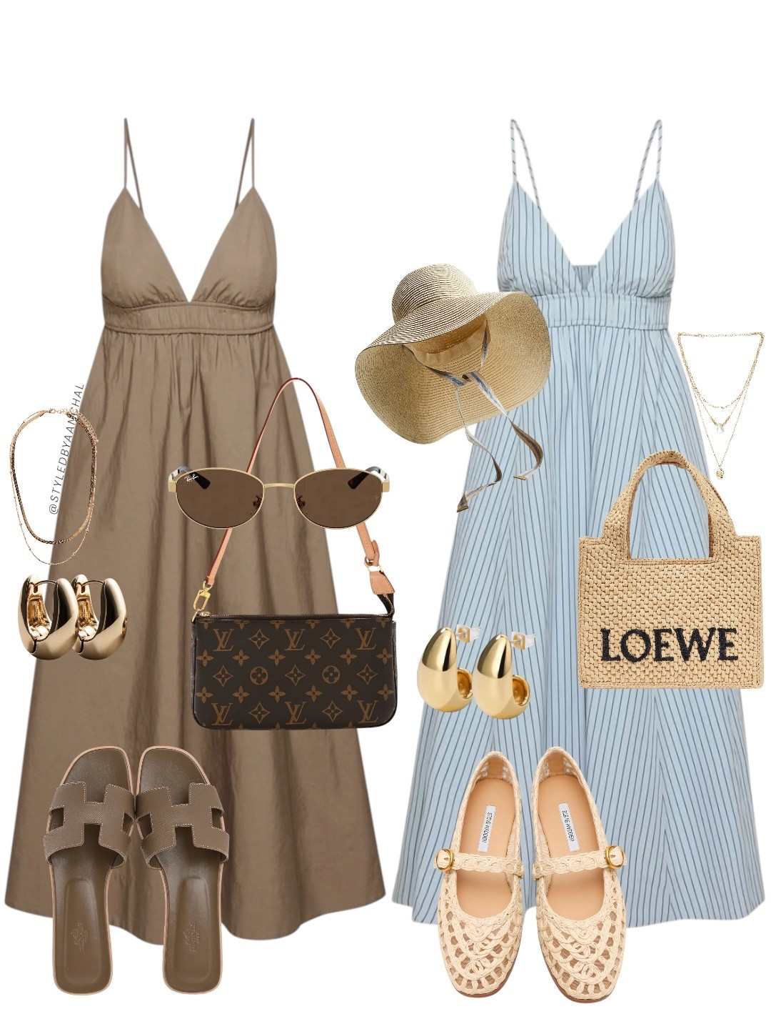 Vacation style, made easy—breezy dresses, straw hats, chic flats, and timeless accessories.🌞🌴

Which one is your favorite taupe or blue? Let me know below and save for later.