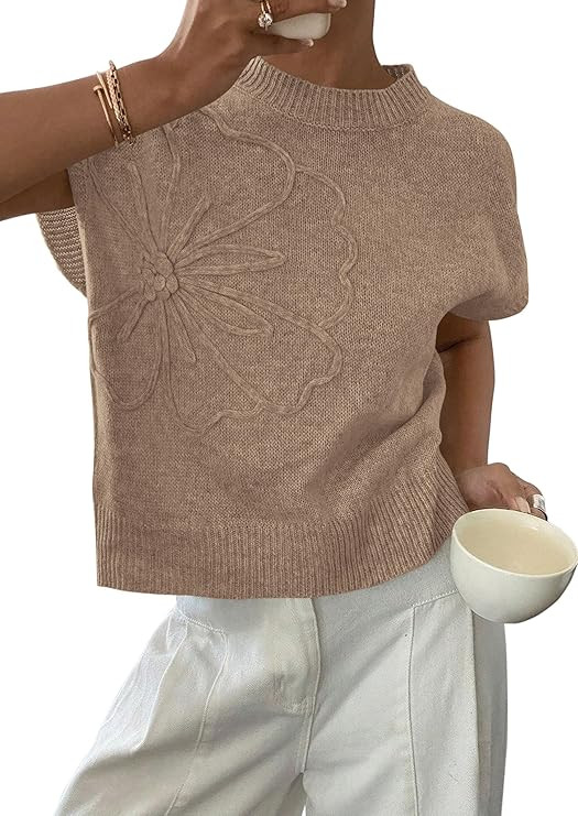 PRETTYGARDEN Women's 2026 Spring Sweater Vest Trendy Flower Knit Short Sleeve Cute Pullover Tank ... | Amazon (US)