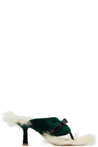 Green & Off-White Step Post Heeled Sandals | SSENSE