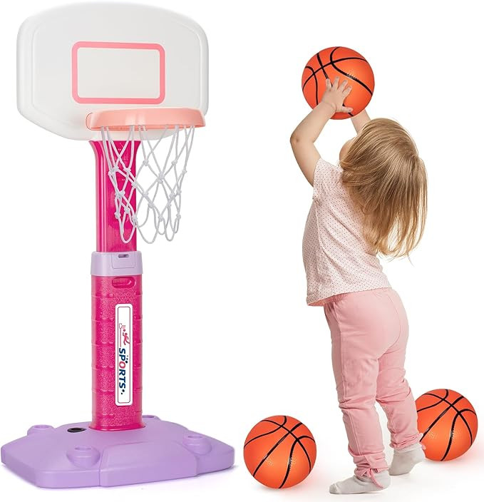 Basketball Hoop Indoor Outdoor Toys for Toddlers 1-3, Kids Basketball Hoop with 3 Balls, Adjustab... | Amazon (US)