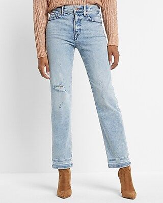 High Waisted Light Wash Ripped Straight Jeans | Express
