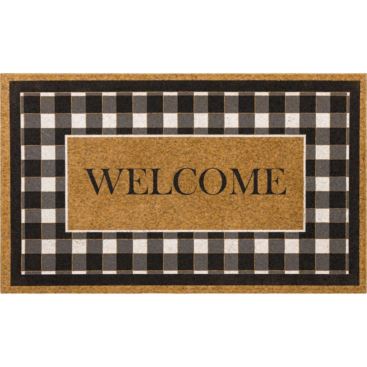 Gracie Oaks Checkered Welcome Faux Coir Polyester Recycled Rubber All Weather Outdoor Door Mat & ... | Wayfair North America
