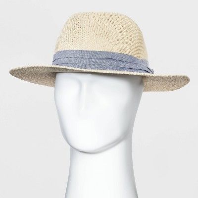 Men's Panama Straw Hat with Chambray Band - Goodfellow & Co™ Natural | Target
