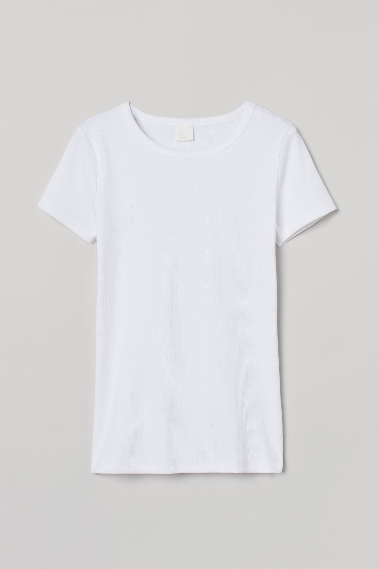 H & M - Ribbed Cotton T-shirt - White | H&M (US + CA)
