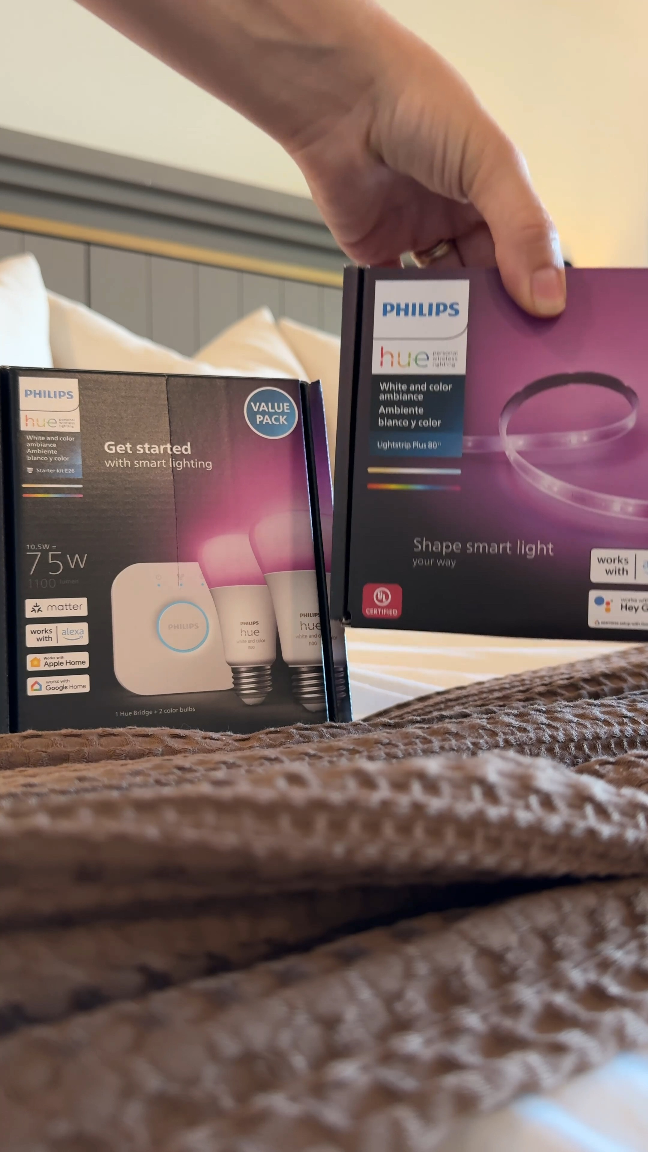 Layering lighting in your home elevates it instantly! #ad And we took it a step further & decided to include @PhilipsHue lighting from @Target and just look at the before & after!!

We started out with the starter kit that includes 2 A19 bulbs + the bridge, and you simply unscrew your old lightbulbs, and replace them with the Philips Hue bulbs! Then you can download the app on your phone & pair your lights! We could have stopped there, but we wanted to create a whole mood in our bedroom, so we then added in the Light Strip Plus. It’s so easy to install, because the backing is peel & stick, so we pulled off the paper backing, and stuck it to the back of our dresser… and in minutes, we had a space where the mood was totally transformed!

Once the lighting is installed, you can control it through the Philips Hue app on your phone. You can select millions of different colors, or you can go more neutral & pick from millions of white tones, from relaxing warm white, to energizing cool white, or anywhere in between! We love using the preset “scenes” to give off different moods, and for our daily default, we opt for the “natural light” setting, where it starts off with a cool light in the morning to wake you up, and as the day goes on, it slowly adjusts to more of a warm light, to let you unwind as it gets later in the evening. We also love the functions that the bridge provides! You can pair up to 50 Phillips Hue products on one bridge, and it allows you to combine your room lighting & be controlled all together. It also allows you to control your lighting from anywhere - even outside your home (which is helpful if you’re away or on vacation).

#philipshue #smartlighting #homeinspo #TargetPartner #Target

#LTKVideo #LTKHome #LTKFamily