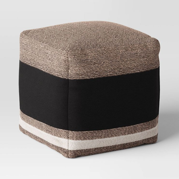 Block Striped Outdoor Pouf Black/Neutrals - Threshold™ | Target