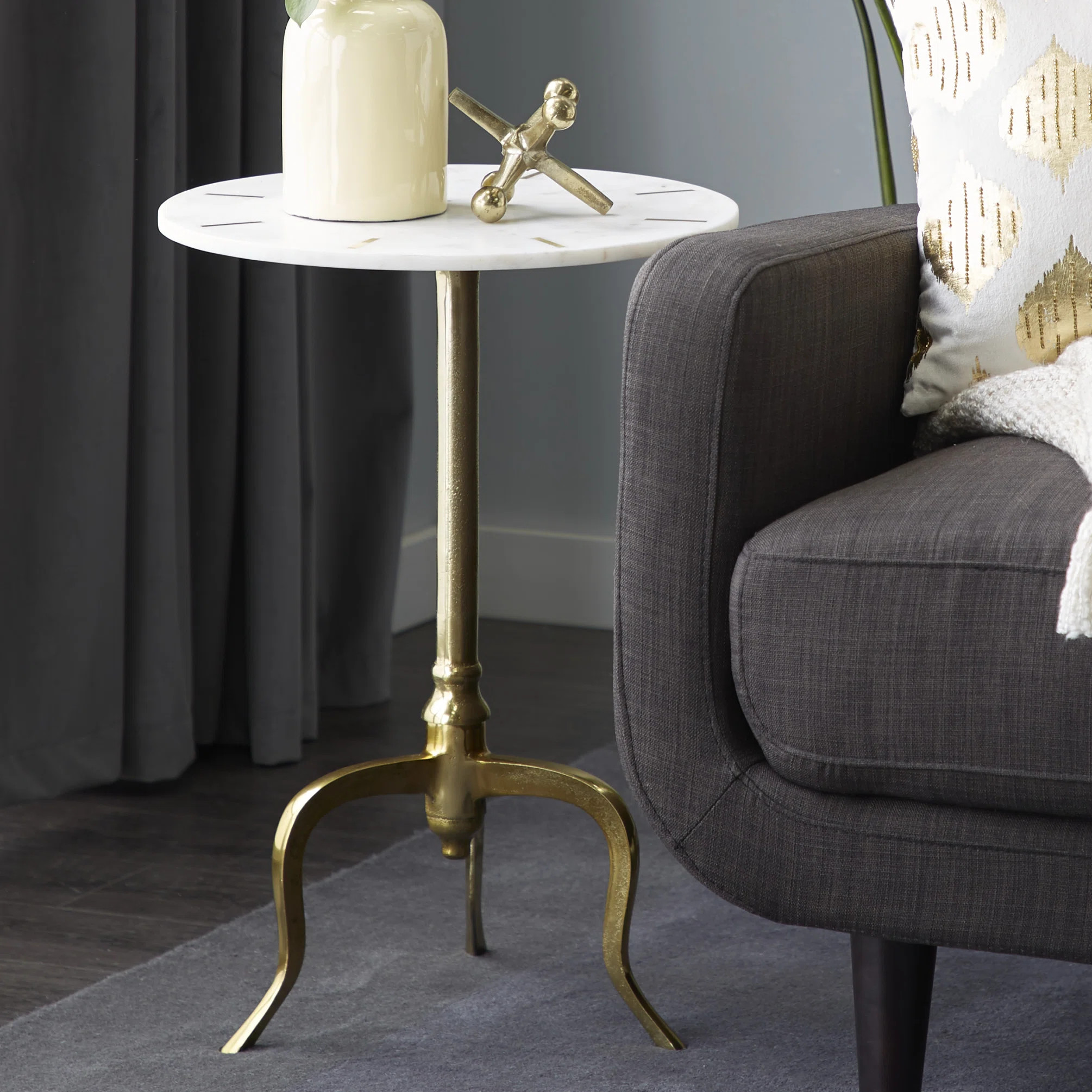 Marble Side End Accent Table with Marble Top with Gold Inlay | Wayfair North America