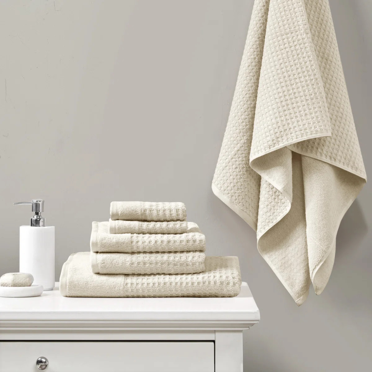 Spa Waffle Cotton Jacquard Antimicrobial Bath Towel 6 Piece Set | Wayfair North America