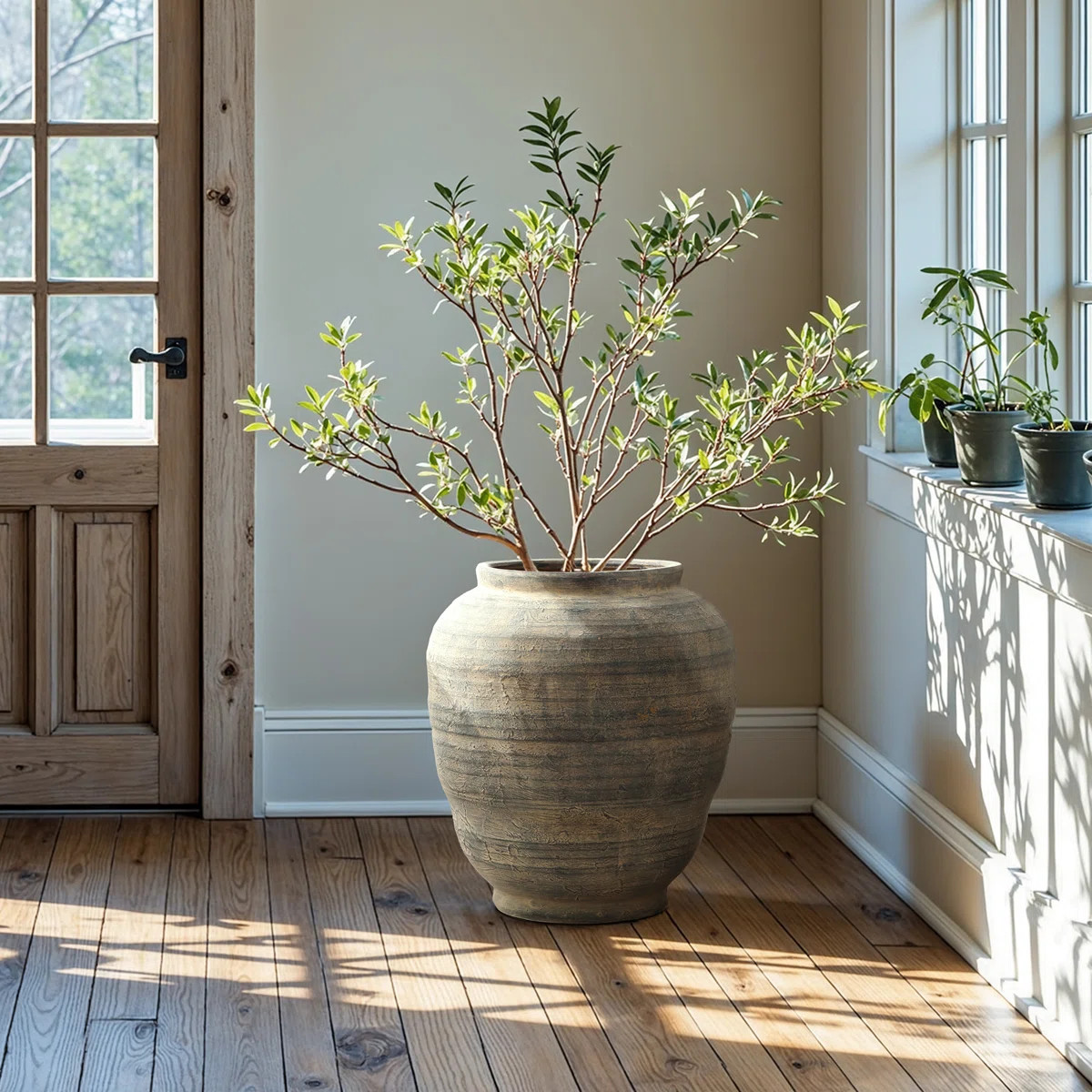 Vintage Pottery Brown 17.32-Inch Tall Round Ceramic Vase | Wayfair North America