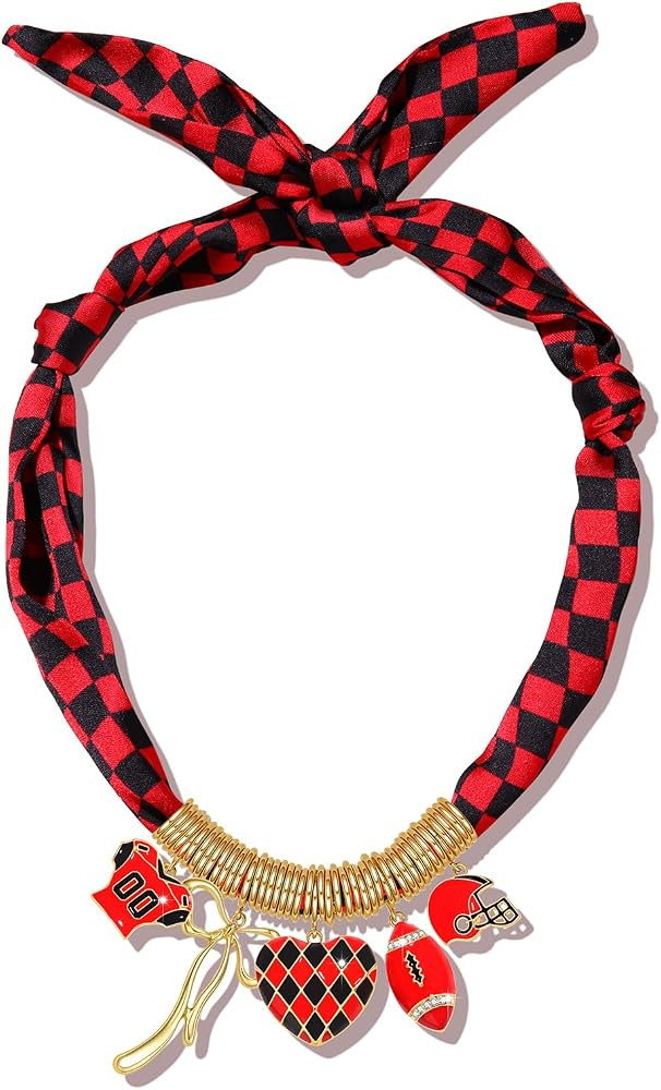 ARATLENCH Game Day Scarf Necklace Football College School Team Spirit Football Bow Heart Gold Cha... | Amazon (US)