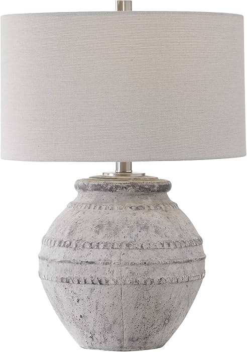 MY SWANKY HOME Large Rustic Old World Stone Gray Ceramic Table Lamp Cottage Ivory | Amazon (US)