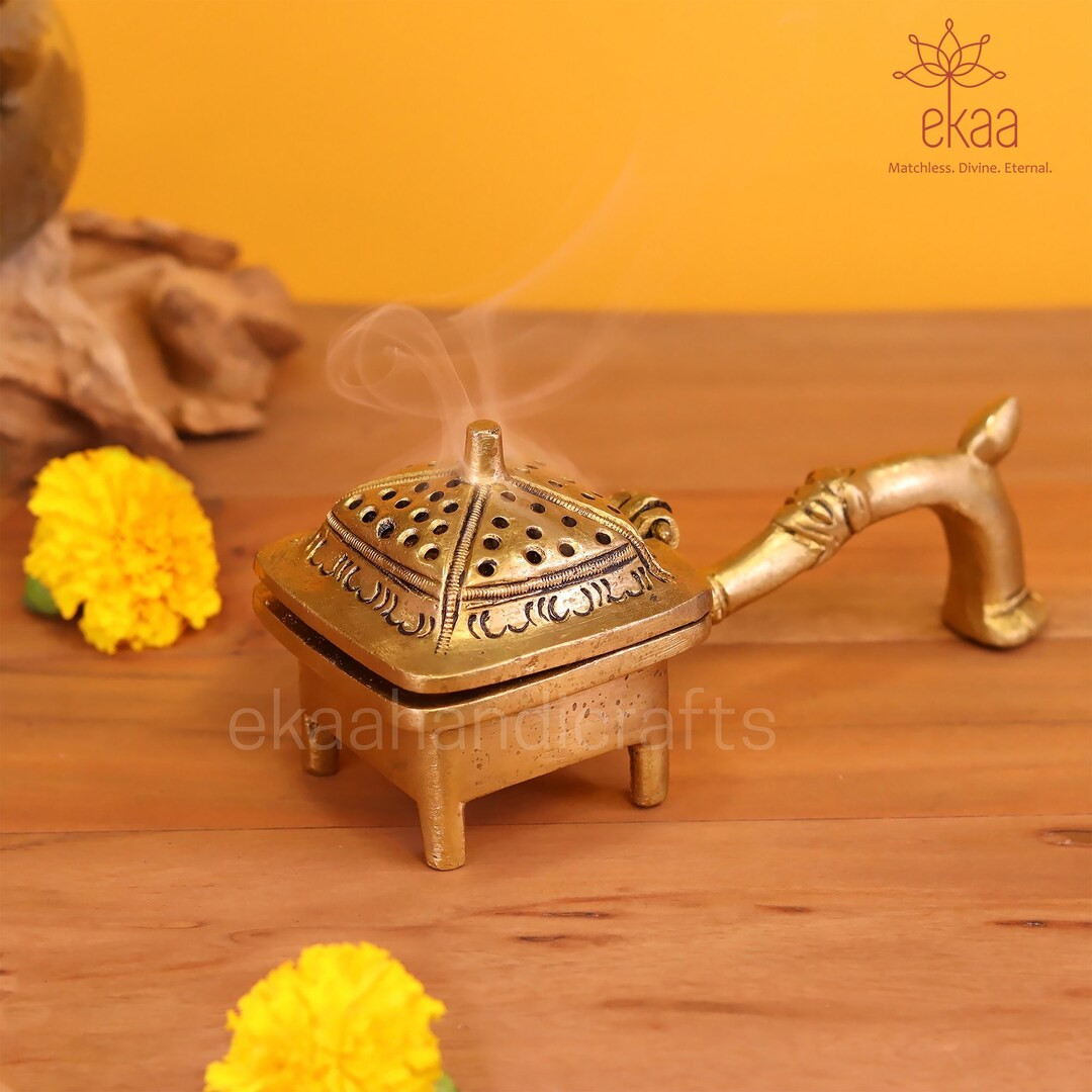 Brass Incense Holder Incense Burner, Brass Dhoop Box, Lamp, Brass Puja Dhoopdani, Engraved Burner... | Etsy (US)