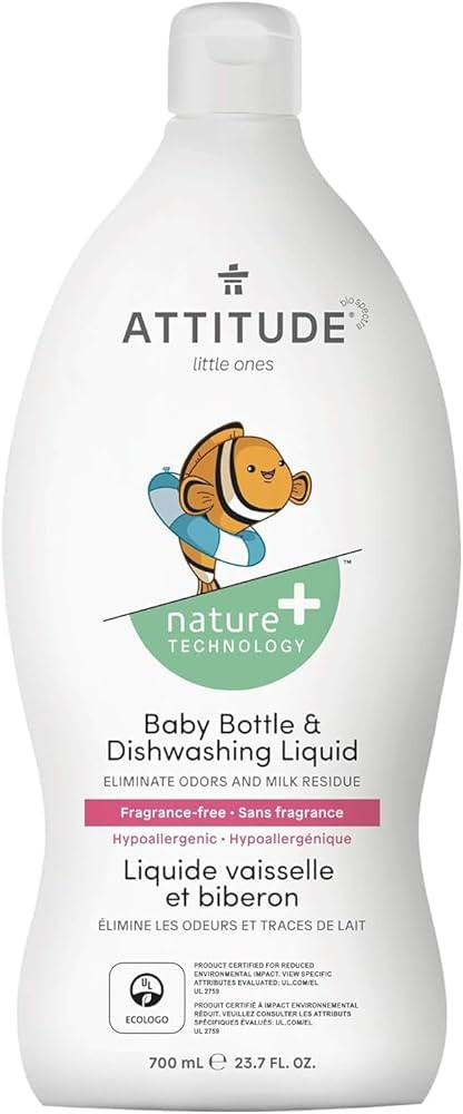ATTITUDE Baby Bottle and Dishwashing Liquid, EWG Verified, No Added Dyes or Fragrances, Tough on ... | Amazon (US)