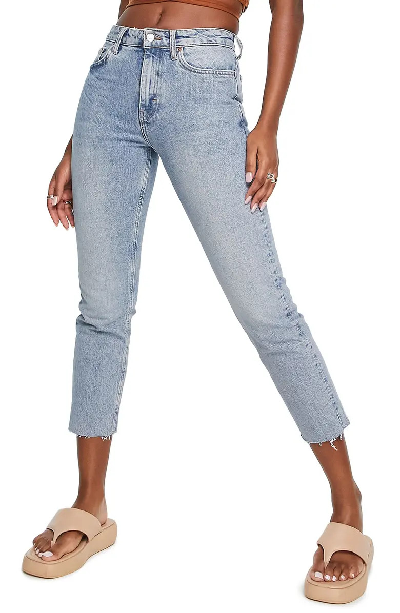 High Waist Raw Hem Straight Leg Jeans | Nordstrom