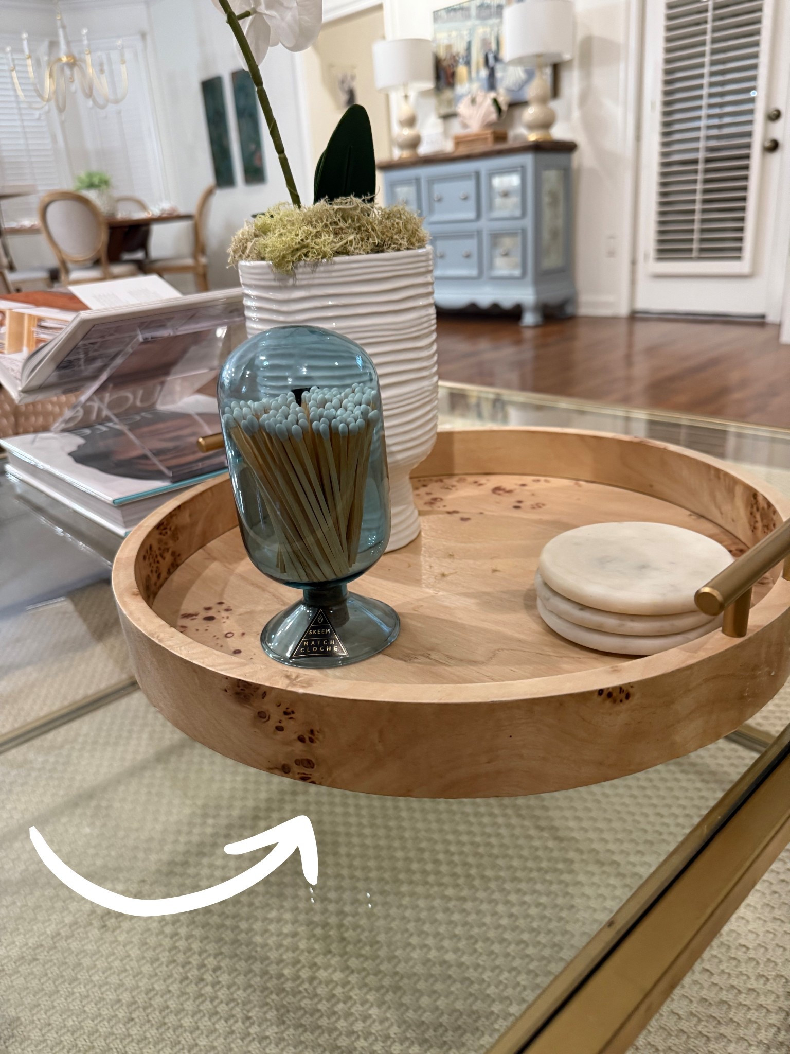 The cutest bamboo tray styled on this glass coffee table. It will carry you through the seasons. Can you believe this is a Walmart find?! 

#LTKStyleTip #LTKFindsUnder50 #LTKHome