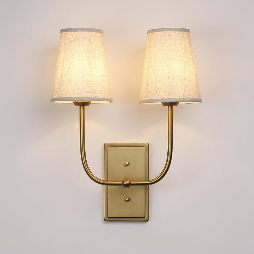 Vintage 2-Lights Wall Sconces with Funnel Linen Fabric Shades, Double Head Bathroom Vanity Lights... | Amazon (US)