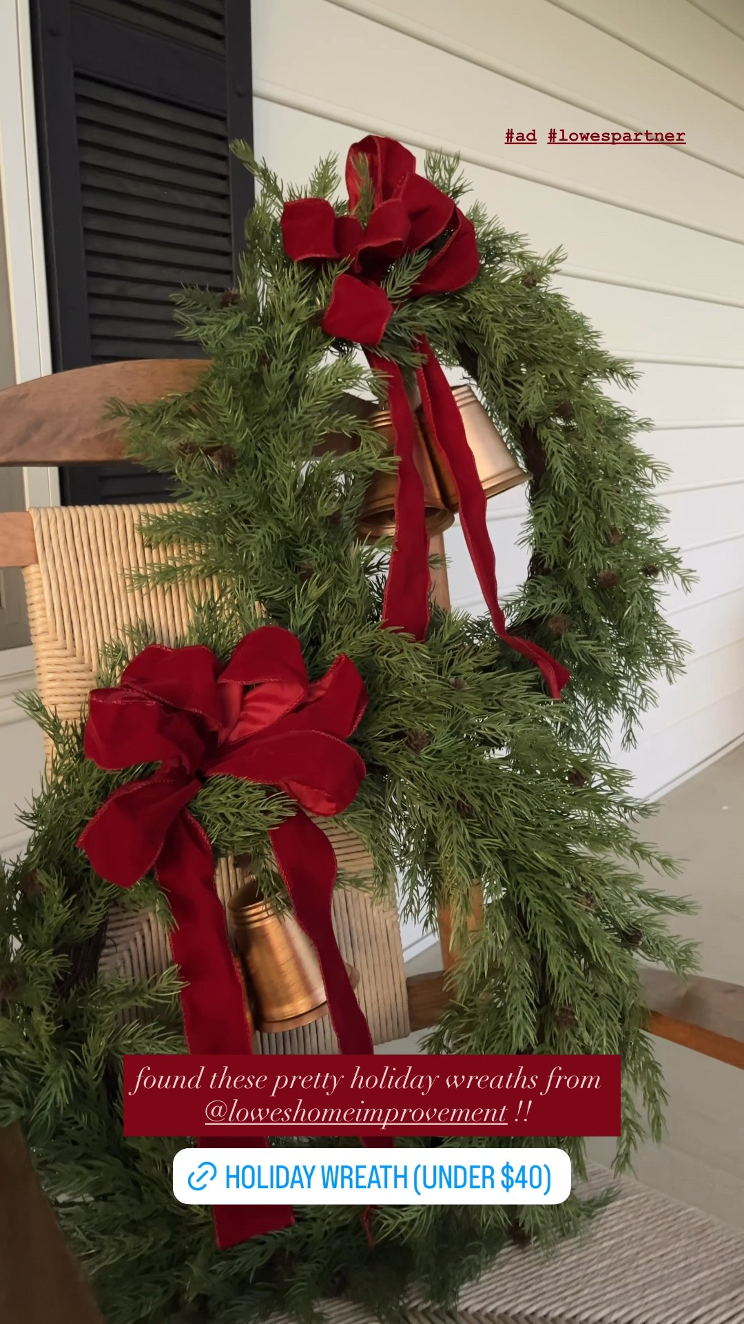 #ad #lowespartner @loweshomeimprovement favorite artificial winter/holiday
wreaths from Lowe’s! I got two of the Holiday Living 26-in Indoor/Outdoor (non
powered) Green, Gold, Red Pine Artificial Christmas Wreaths. I love the realistic
greenery, gold bells & red velvet bow! 

#LTKSeasonal #LTKHome