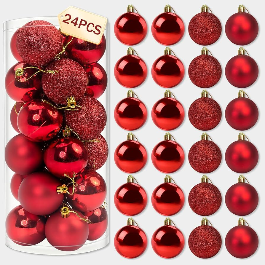 Napzy 24 Count Shatterproof Christmas Ball Ornaments Set, 2.36 Inch Red Christmas Tree Decoration... | Amazon (US)