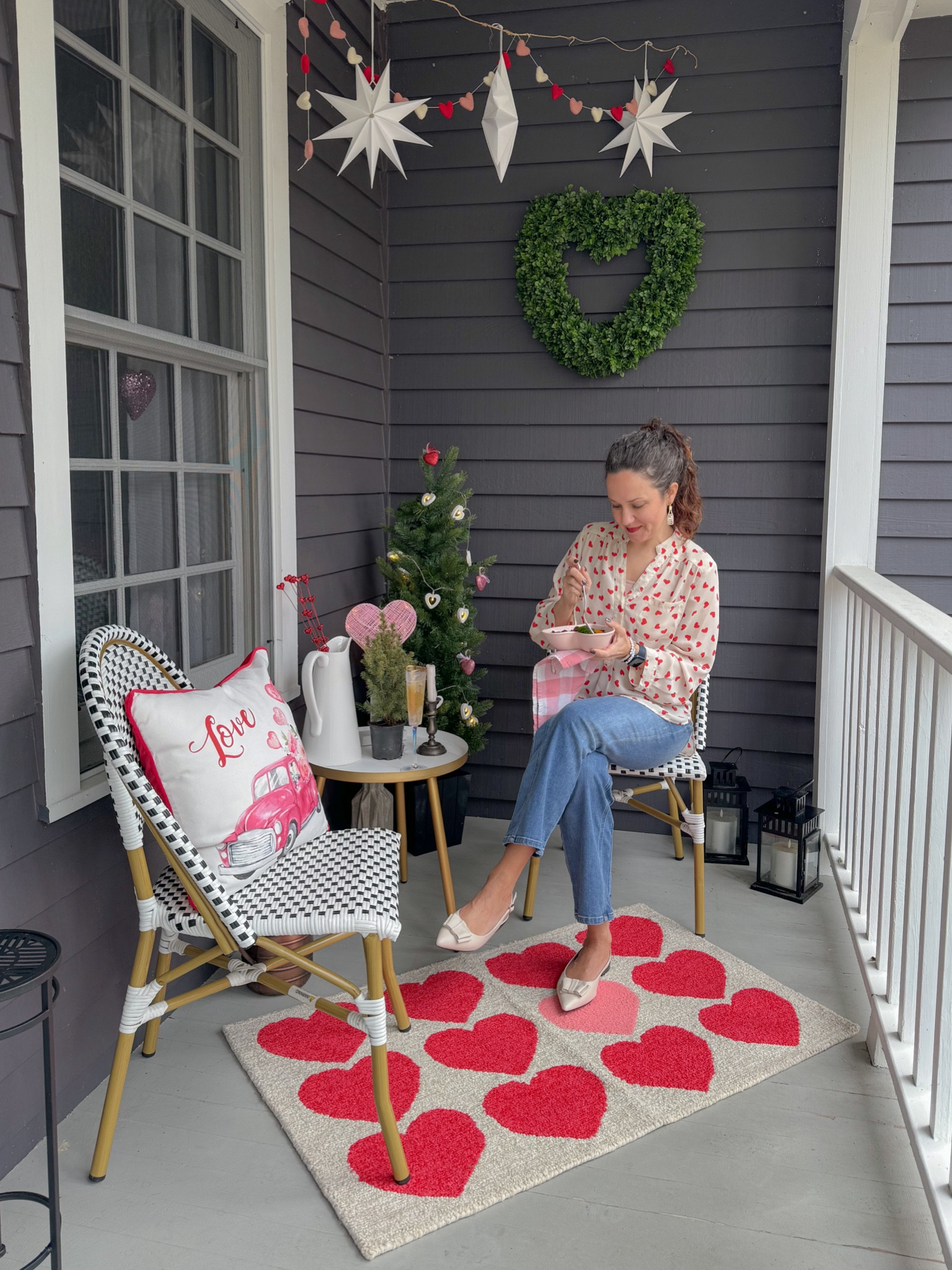 Front porch valentine decor done! Put on a valentine outfit to enjoy 

#LTKSeasonal #LTKshoecrush #LTKover40