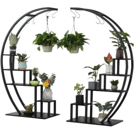 2 Pcs 6 Tier Tall Metal Indoor Plant Stand with Hanging Loop, Plant Shelf Holder for Outdoor Clearan | Amazon (US)