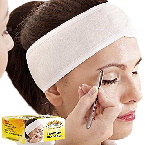 3 Count White Elastic Terry Cloth Spa Headband Single Closure Stretch Towel Washable Facial Band Mak | Amazon (US)